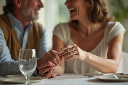 Couple d'âge moyen échangeant des alliances élégantes lors d'une célébration