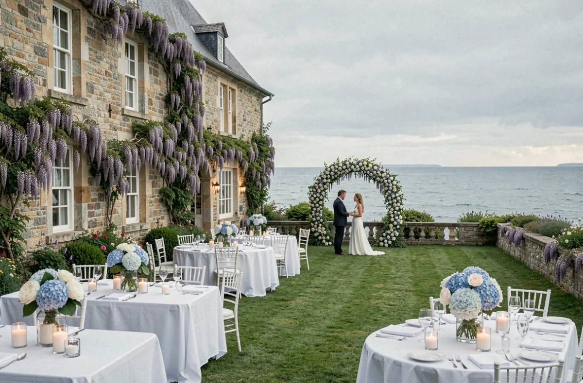Castel Clara à Belle-Île-en-Mer, domaine de mariage avec jardin en terrasse et vue sur l'Atlantique