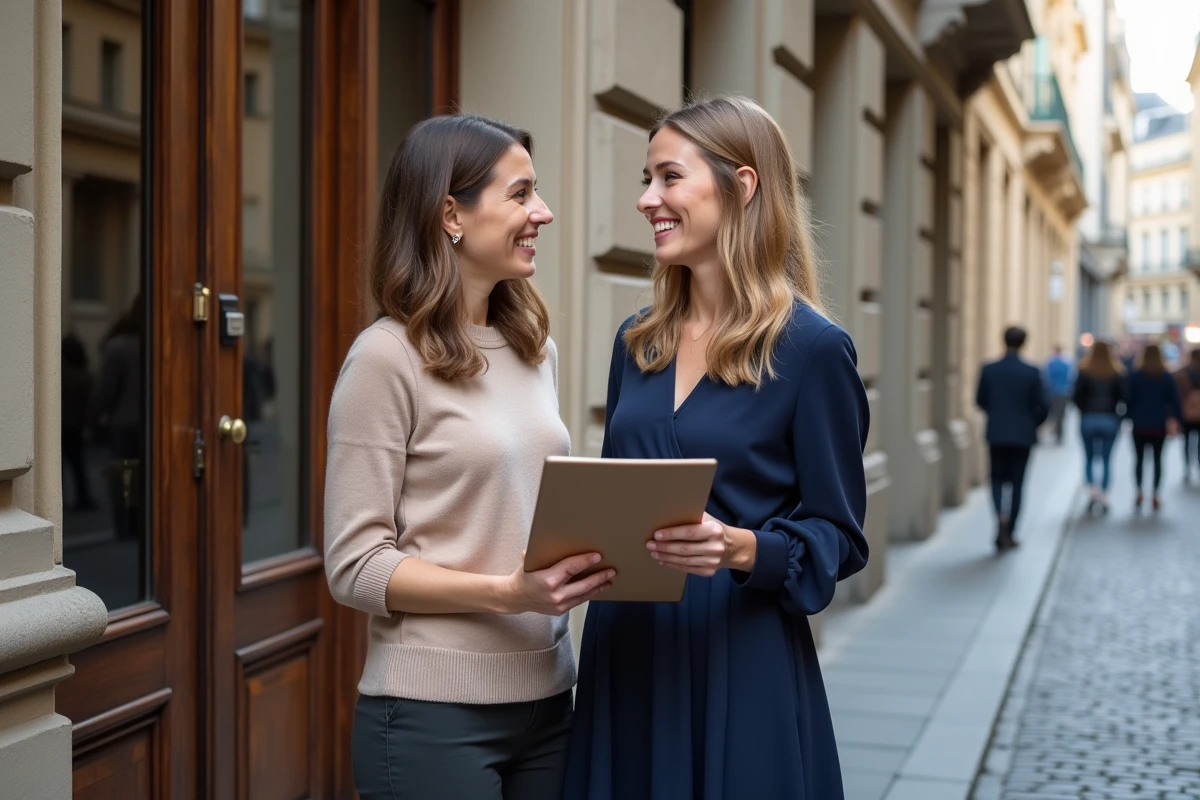 Deux femmes souriantes devant la mairie pour un PACS