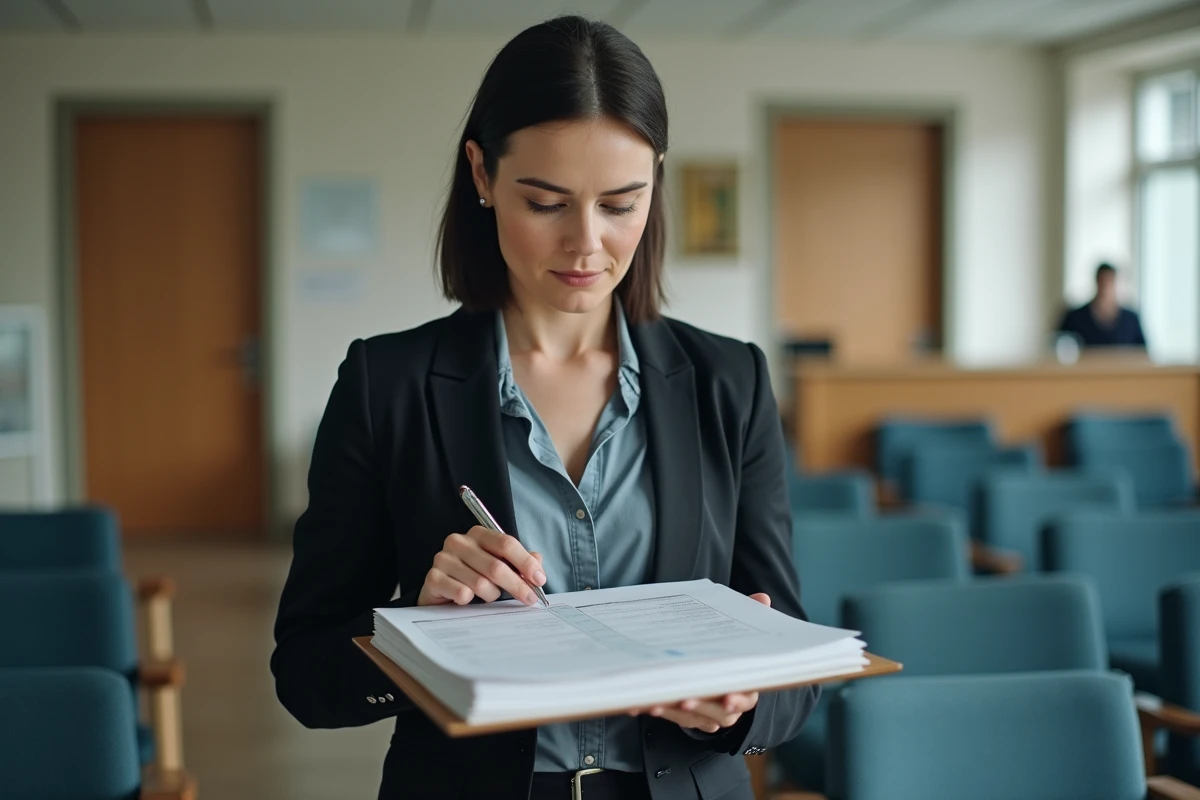 Femme organisée triant des papiers dans un bureau municipal