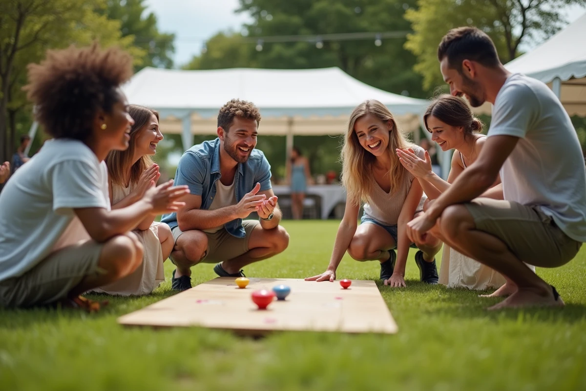 Amis jouant à un jeu en plein air lors d