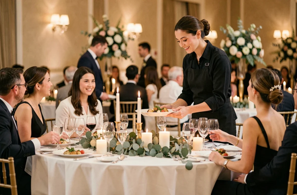 Service de table élégant lors d'une réception de mariage intimiste avec décoration florale et bougies à La Table de Cana