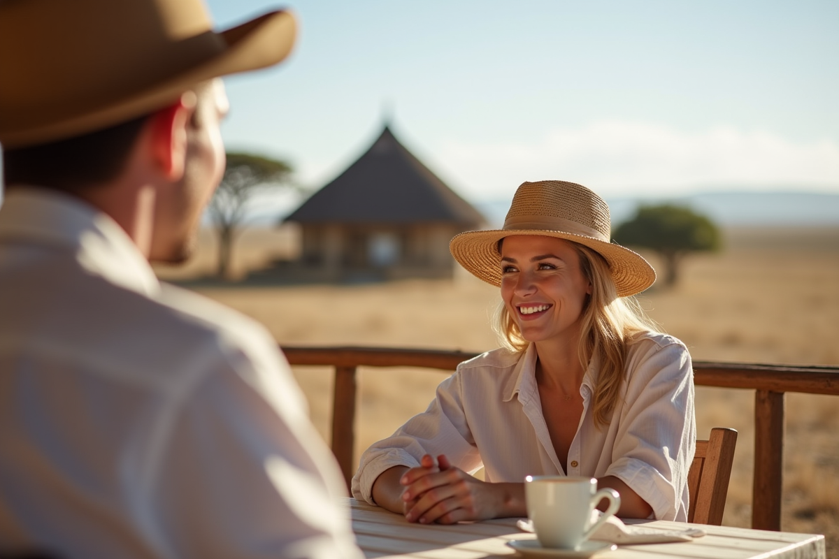 Jeune femme mariée dégustant petit déjeuner en Namibie
