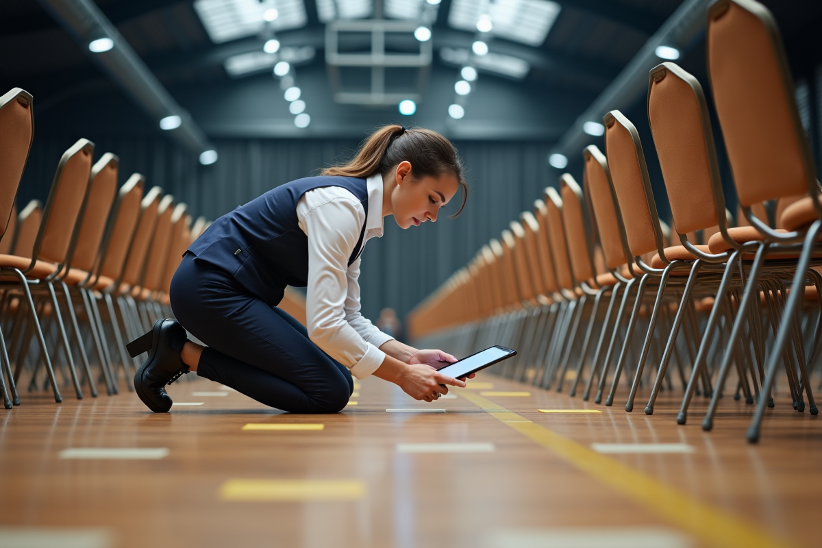 Organisatrice préparant une salle pour un événement