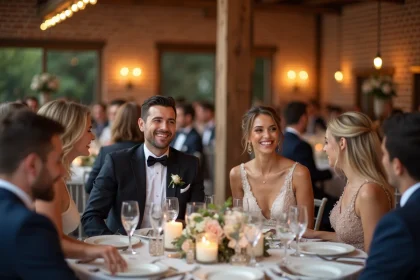 Groupe d'invites lors d'une reception de mariage