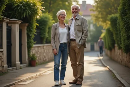 Stéphane Marie et son mari en promenade discrète dans un quartier résidentiel français, loin des projecteurs médiatiques