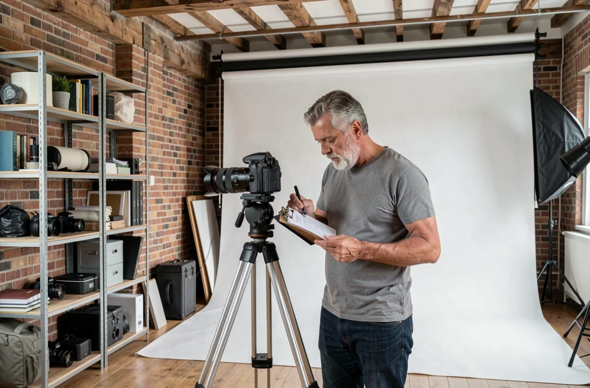 Studio photo professionnel à Châlons-en-Champagne avec photographe préparant sa séance