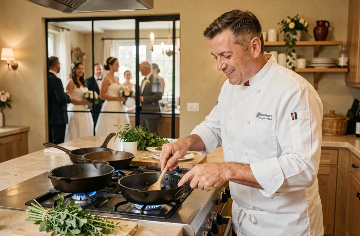 Chef à domicile préparant un dîner de mariage dans une cuisine privée en Haute-Garonne pour Un Chef Dans Votre Cuisine